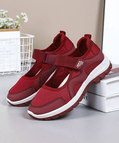 Red Casual Comfy Splicing Buckle Strap Flat Feet Shoes