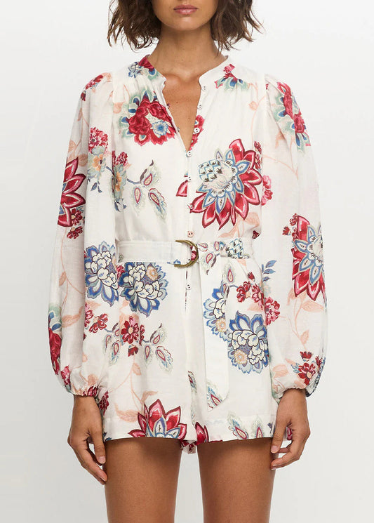 Red Floral Print Linen Two Piece Set Oversized Summer