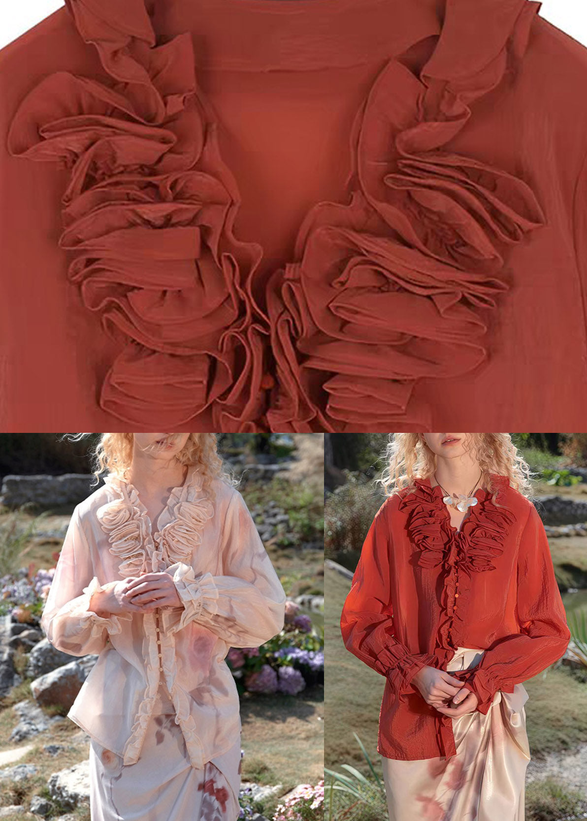 Red V Neck Butto Solid Tops Spring