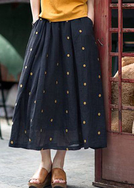 Retro Print1 Pockets Linen Skirt Summer