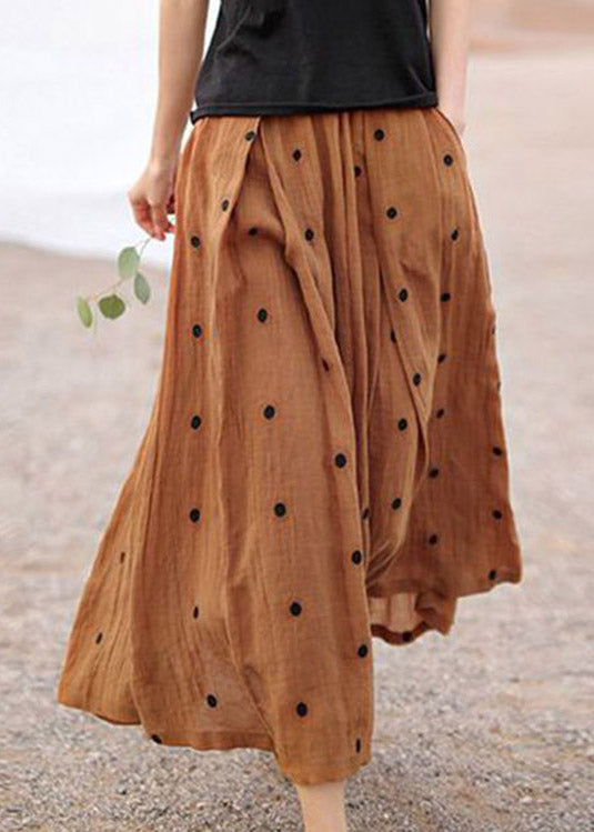 Retro Print1 Pockets Linen Skirt Summer