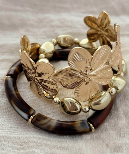 Retro Colorblock Copper Alloy Floral Bangle