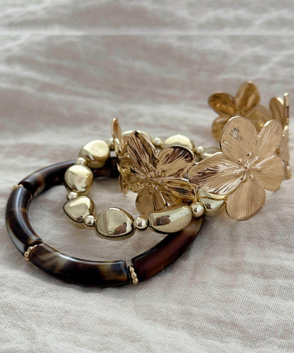 Retro Colorblock Copper Alloy Floral Bangle