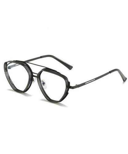 Retro Dark Grey Metal Polygon UV Protection Sunglasses