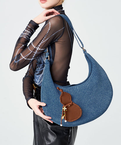Retro Denim Blue Solid Durable Pendant Cotton Hobo Bag