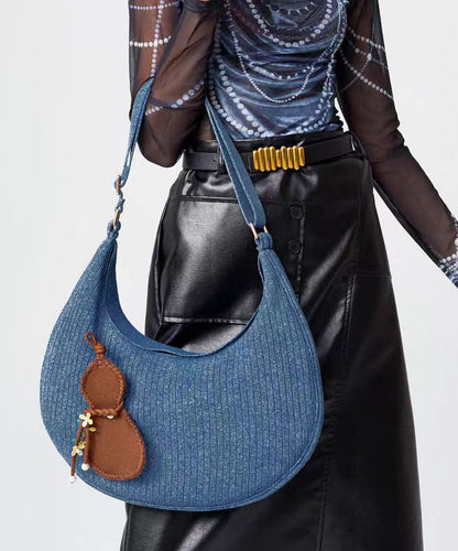 Retro Denim Blue Solid Durable Pendant Cotton Hobo Bag