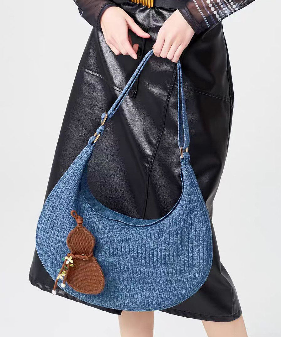Retro Denim Blue Solid Durable Pendant Cotton Hobo Bag