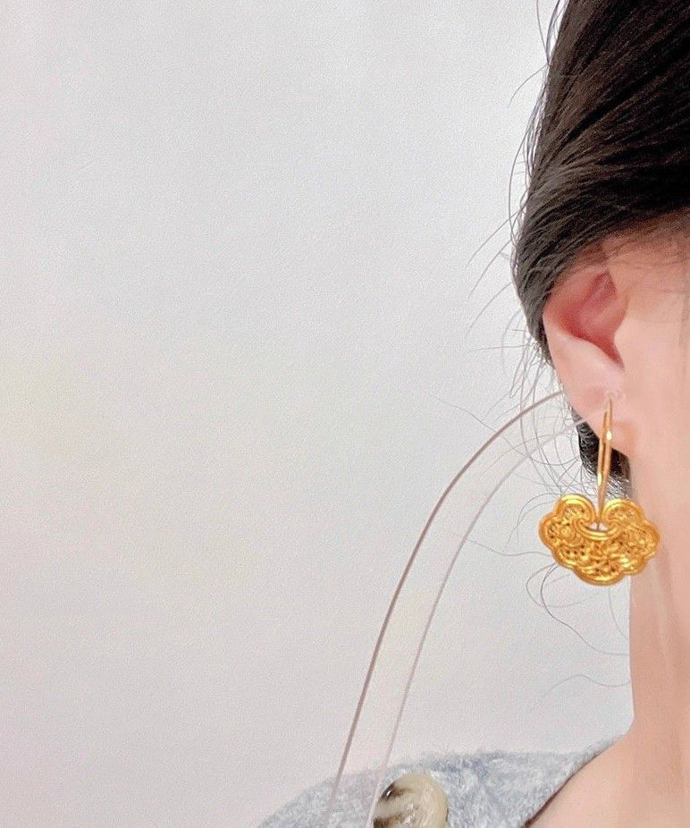 Retro Gold Alloy Safety Lock Hoop Earrings
