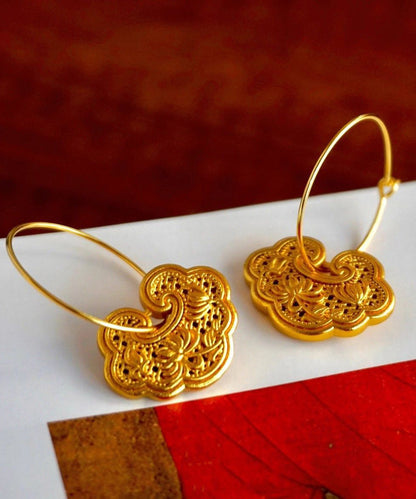 Retro Gold Alloy Safety Lock Hoop Earrings