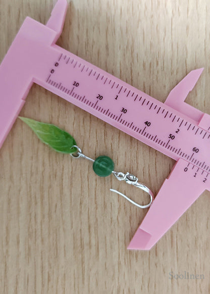 Retro Green Leaf Acrylic Fine Jade Zircon Drop Earrings