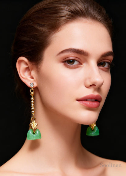 Retro Green Lotus Seedpod Jade Gilding Drop Earrings
