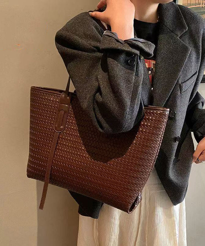 Retro Weave Design Large Capacity Faux Leather Women Handbags