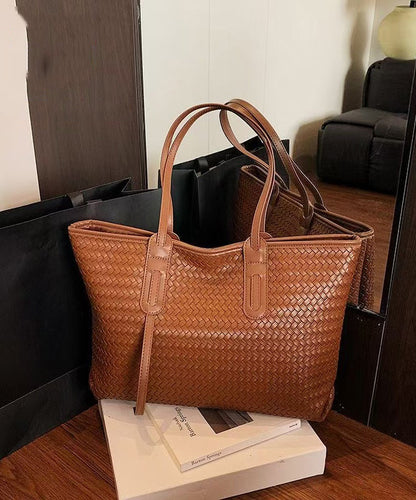 Retro Weave Design Large Capacity Faux Leather Women Handbags