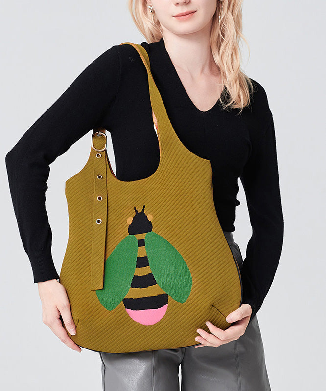 Retro Yellow Solid Durable Little Bee Embroidered Cotton Shoulder Bags