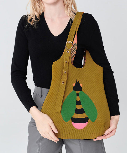 Retro Yellow Solid Durable Little Bee Embroidered Cotton Shoulder Bags