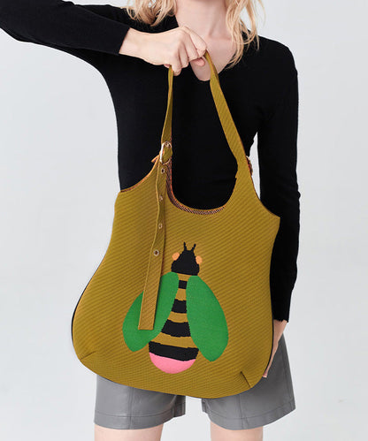 Retro Yellow Solid Durable Little Bee Embroidered Cotton Shoulder Bags