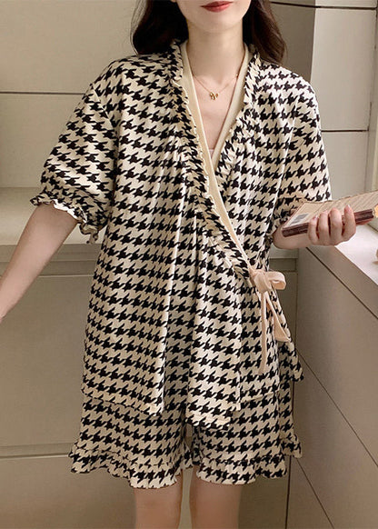 Ruffled Green Patchwork Tie Waist Pajama Sets