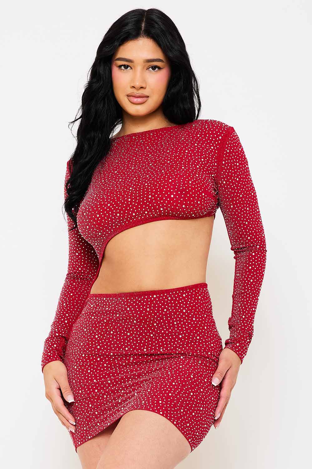Symphony Dress - Rhinestone Cutout Waist Mini Dress