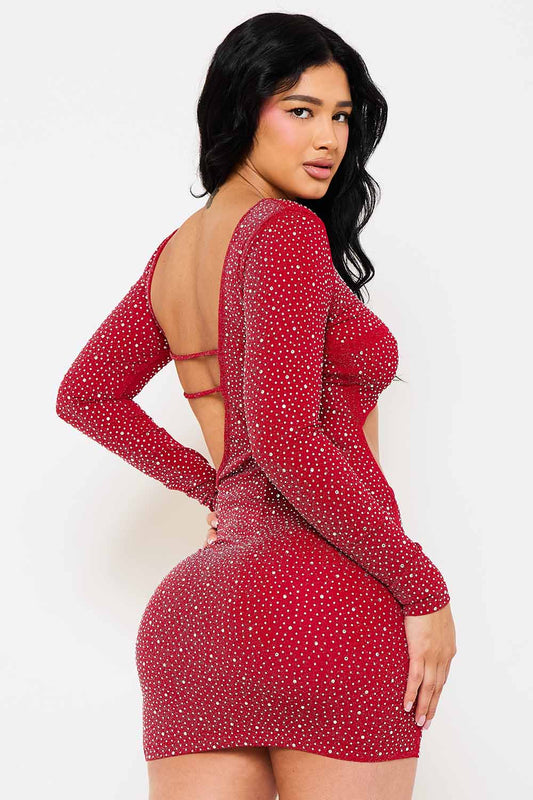 Symphony Dress - Rhinestone Cutout Waist Mini Dress