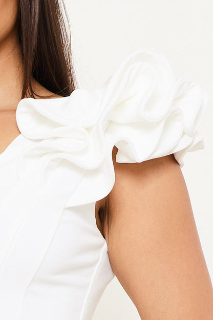 Symphony Dress - Ruffle Detail Shoulder Midi Dress