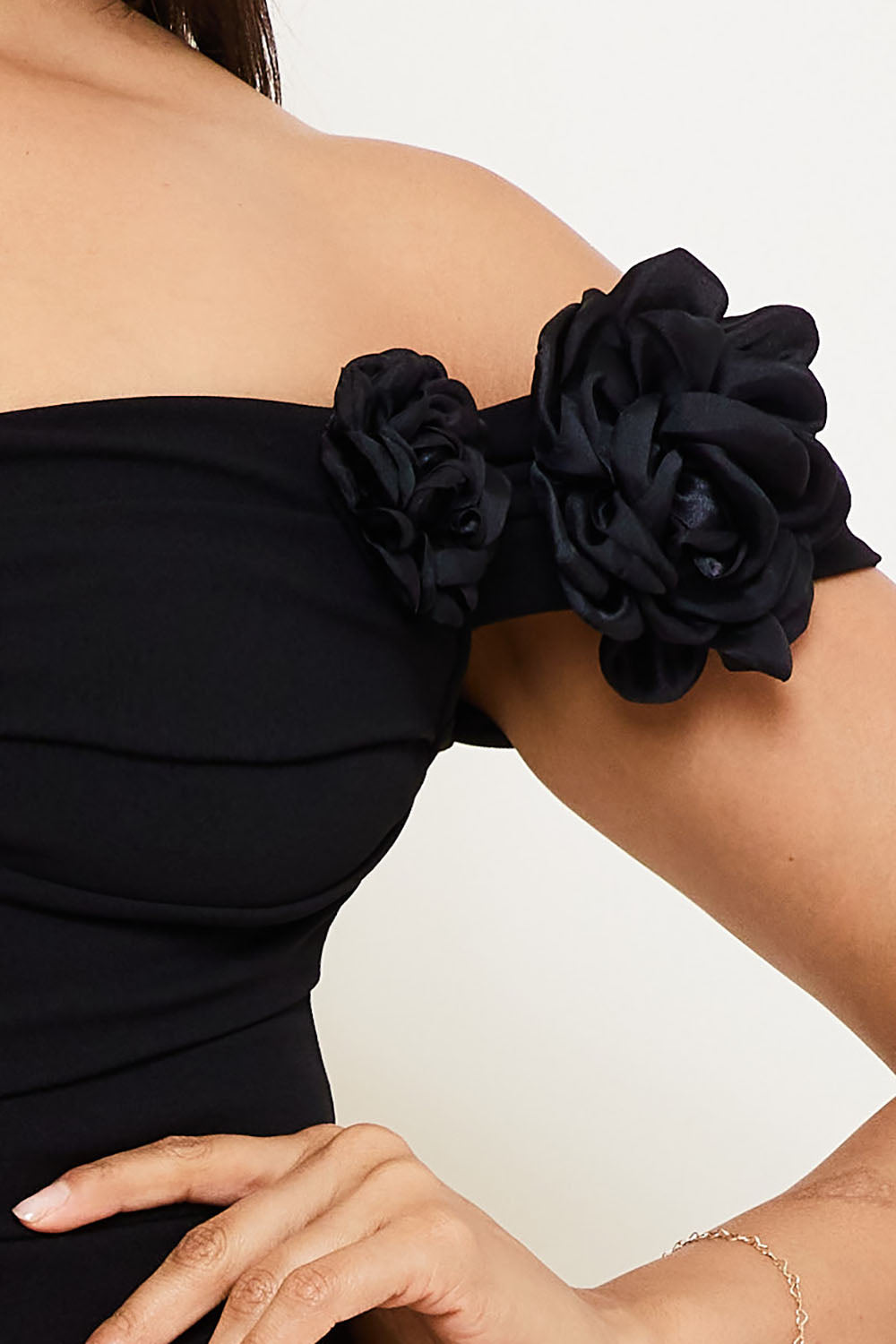 Symphony Dress - Applique Flower Off The Shoulder Mini Dress