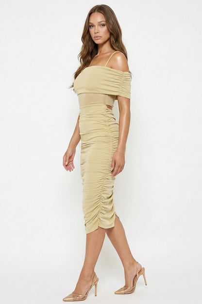 Symphony Dress - Glitter Open Shoulder Midi Dress