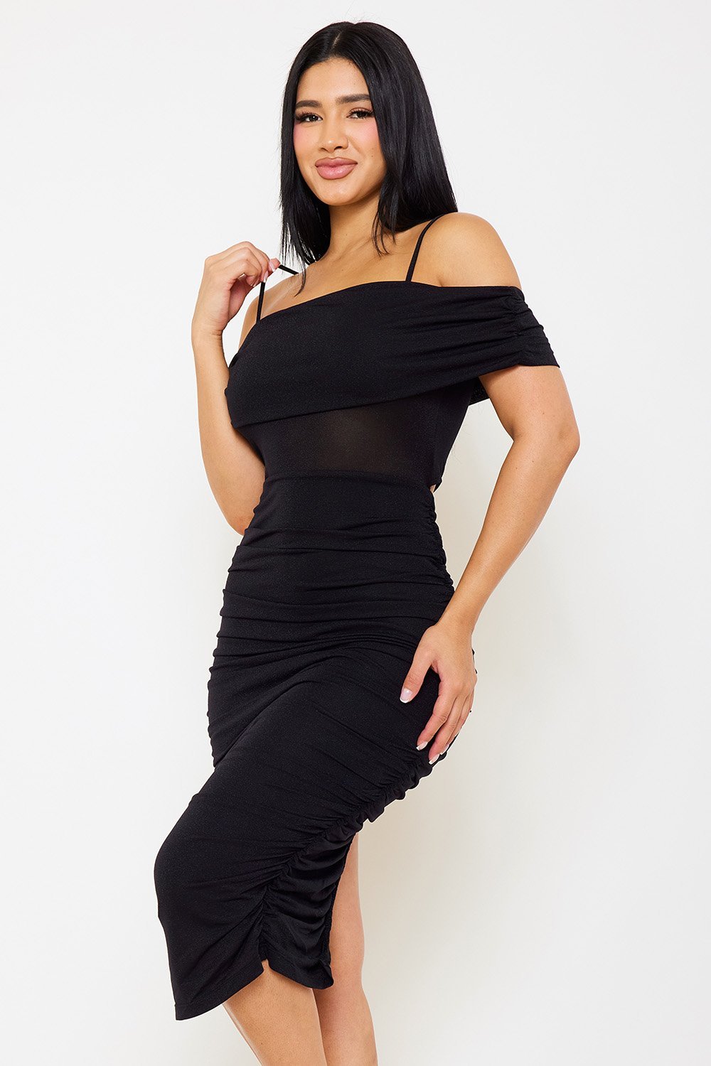 Symphony Dress - Glitter Open Shoulder Midi Dress