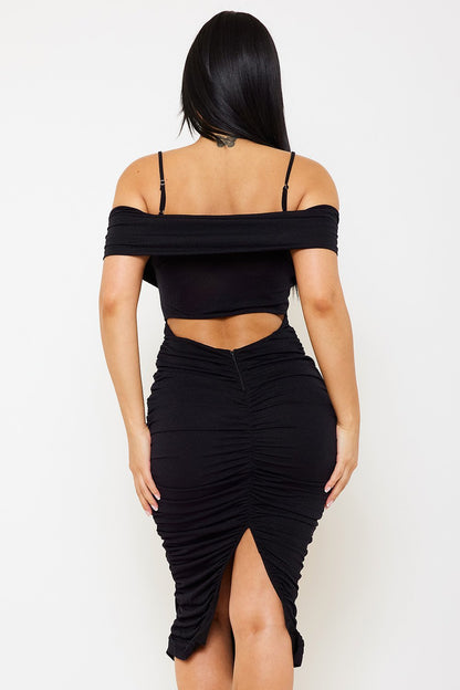 Symphony Dress - Glitter Open Shoulder Midi Dress