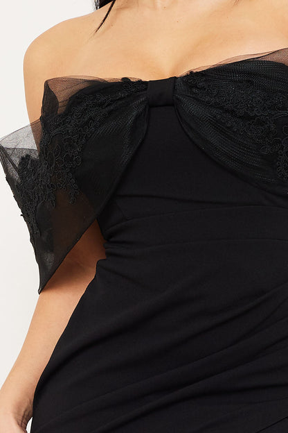 Symphony Dress - Embroidered Lace Applique Flower Mesh Midi Dress