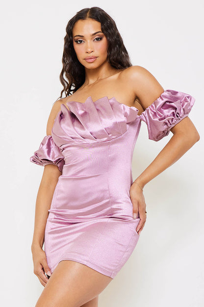 Symphony Dress - Glittered Satin Pleated Mini Dress