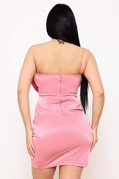 Symphony Dress - Metallic Tricot Big Bow Front Mini Dress