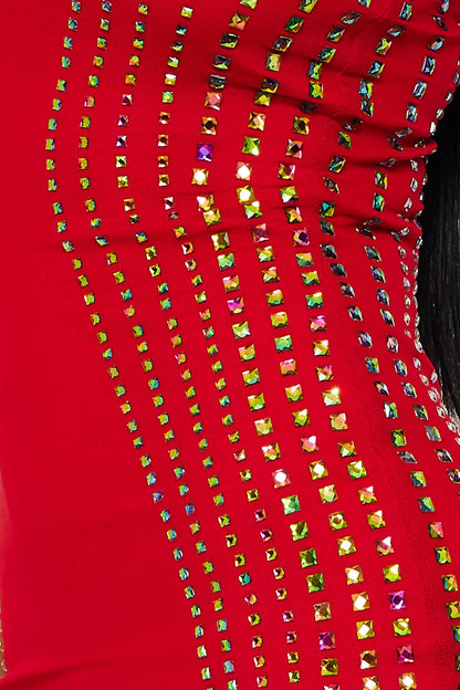 Symphony Dress - Square Rhinestone Power Mesh Mini Dress