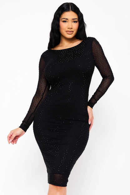 Symphony Dress - Translucent Rhinestone Midi Dress