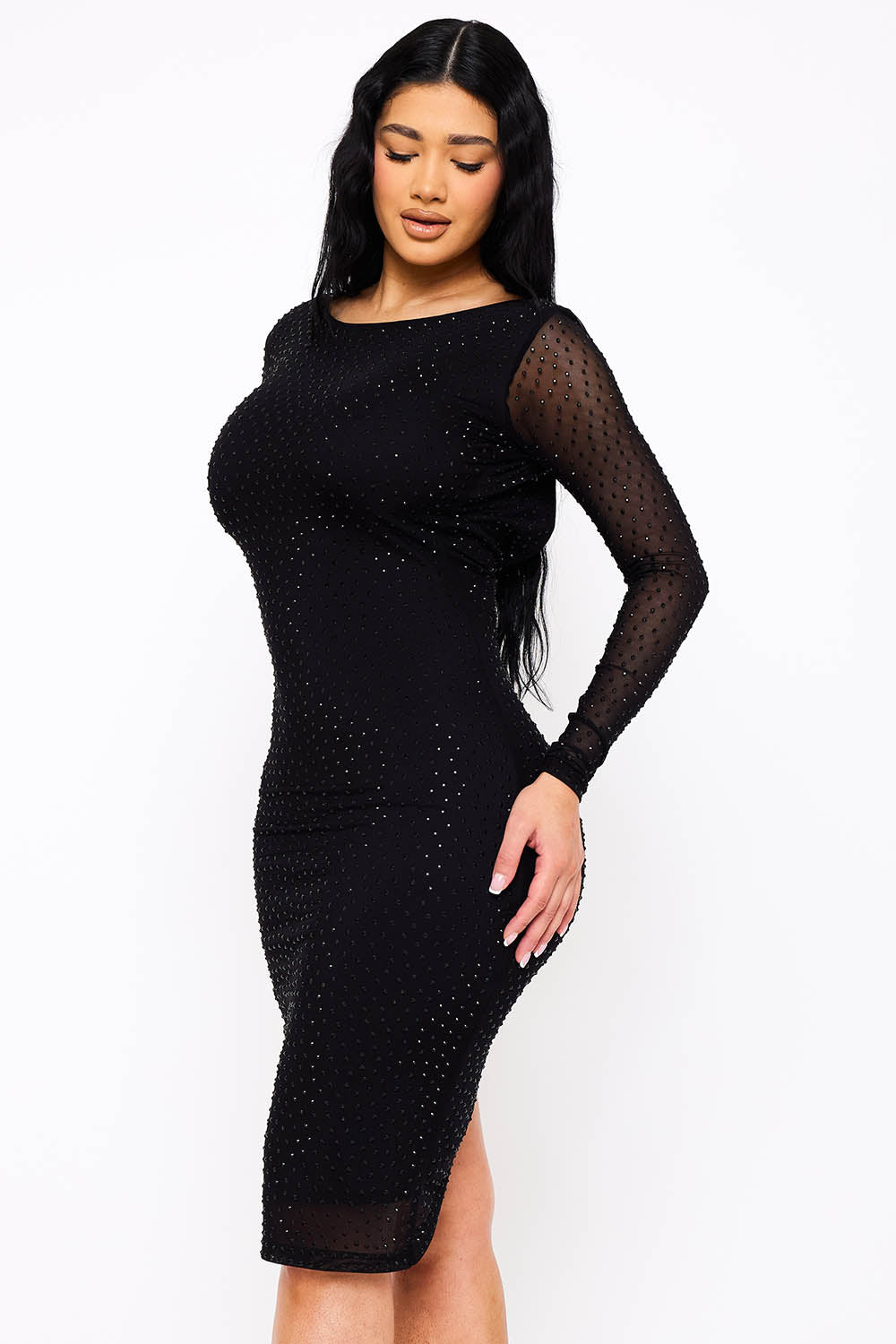 Symphony Dress - Translucent Rhinestone Midi Dress