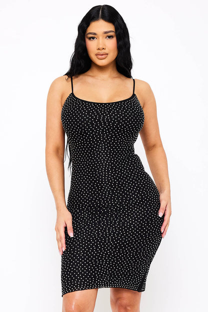 Symphony Dress - Rhinestone On Stretch Wavy Mesh Mini Dress