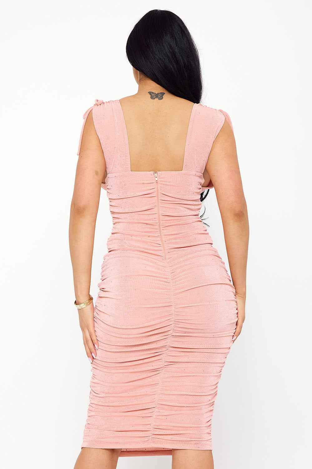 Symphony Dress - Deep V-Neckline Soft Slinky Midi Dress