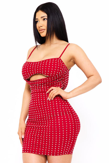 Symphony Dress - Rhinestone On Power Mesh Draped Front Mini Dress