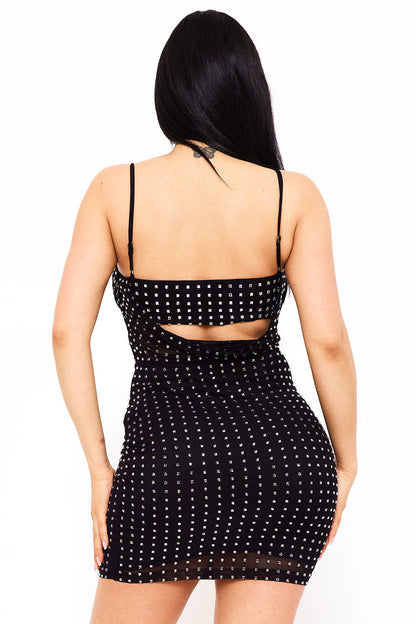 Symphony Dress - Rhinestone On Power Mesh Draped Front Mini Dress