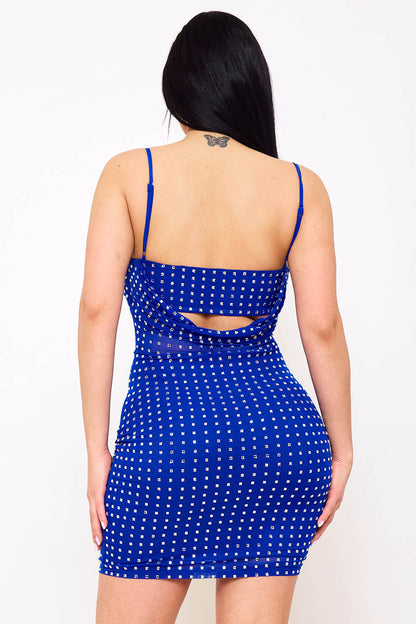 Symphony Dress - Rhinestone On Power Mesh Draped Front Mini Dress