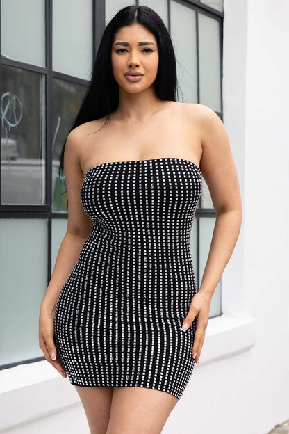 Symphony Dress - Rhinestone On Power Mesh Tube Top Mini Dress