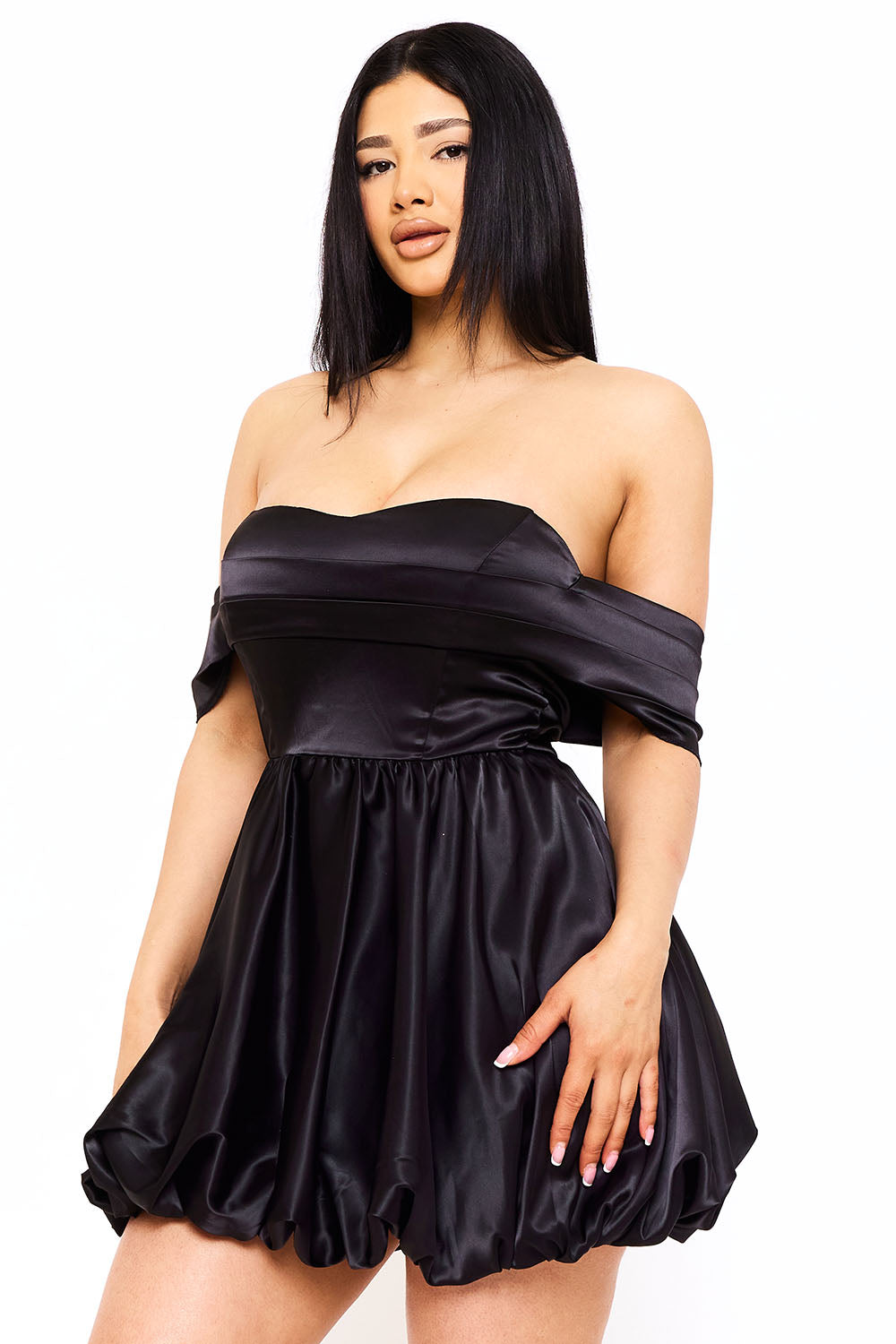 Symphony Dress - Satin Off The Shoulder Mini Dress