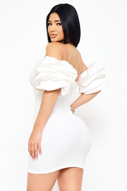 Symphony Dress - Layered Ruffle Sleeve Off The Shoulder Mini Dress