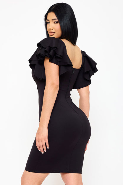 Symphony Dress - Double Layer Ruffle Short Sleeve Midi Dress