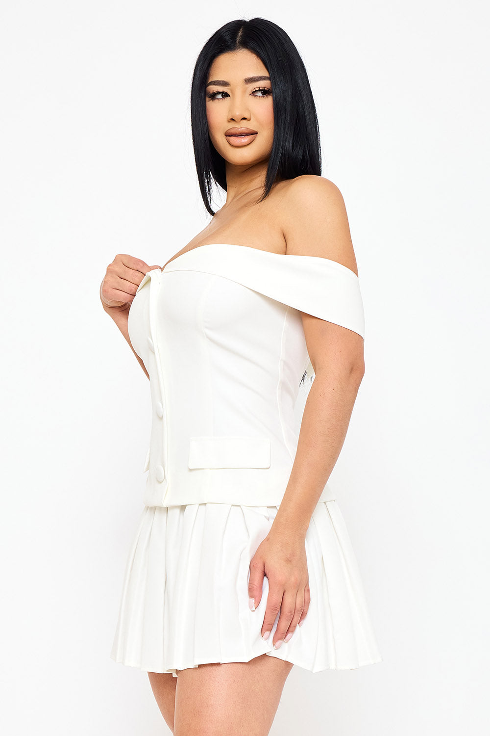 Symphony Dress - Woven Off The Shoulder Mini Dress