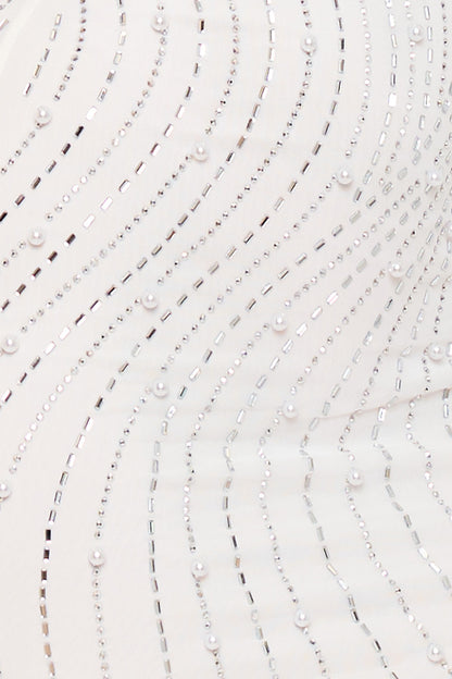 Symphony Dress - Rhinestone Trim Wave With Pearl On Power Mesh Mini Dress