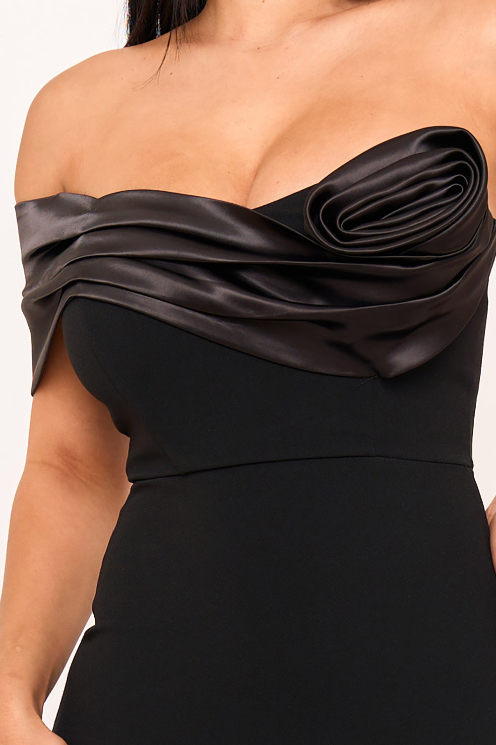 Symphony Dress - Satin Rose Off The Shoulder Mini Dress