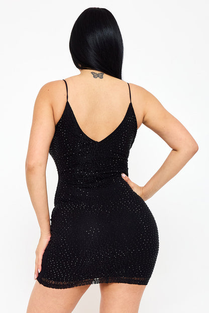 Symphony Dress - Rhinestone With Stiching Detailed Mini Dress