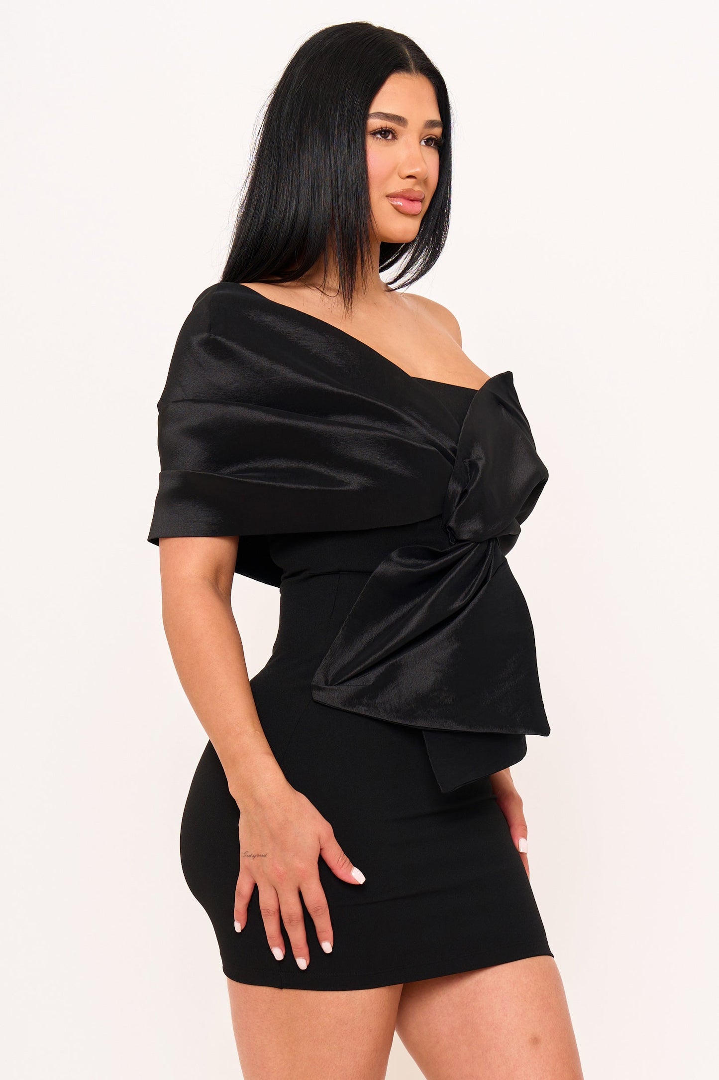 Symphony Dress - One Shoulder Twist Tie Detail Front Mini Dress