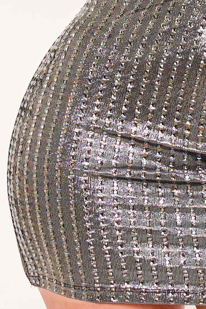 Symphony Dress - Rhinestone On Slinky Foil Crop Top Mini Dress