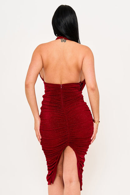 Symphony Dress - Glitter Halter Neck Midi Dress
